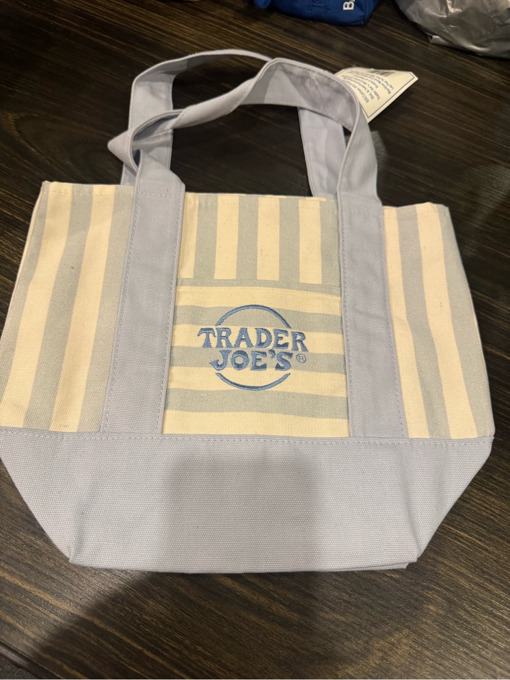 Trader Joe's Light Blue & Cream Striped Canvas Tote - Picture 2 of 2